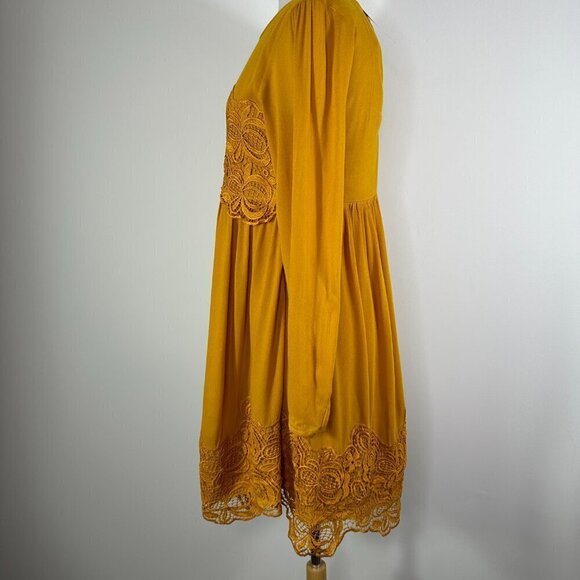 NWT Anthropologie Maeve Mustard Yellow Lace Detail Long Sleeve Dress - Picture 7 of 13